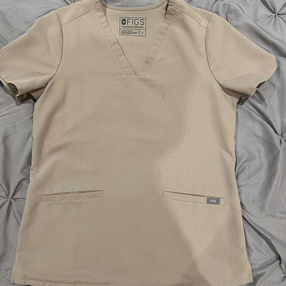 FIGS Women's Tan V-Neck Top